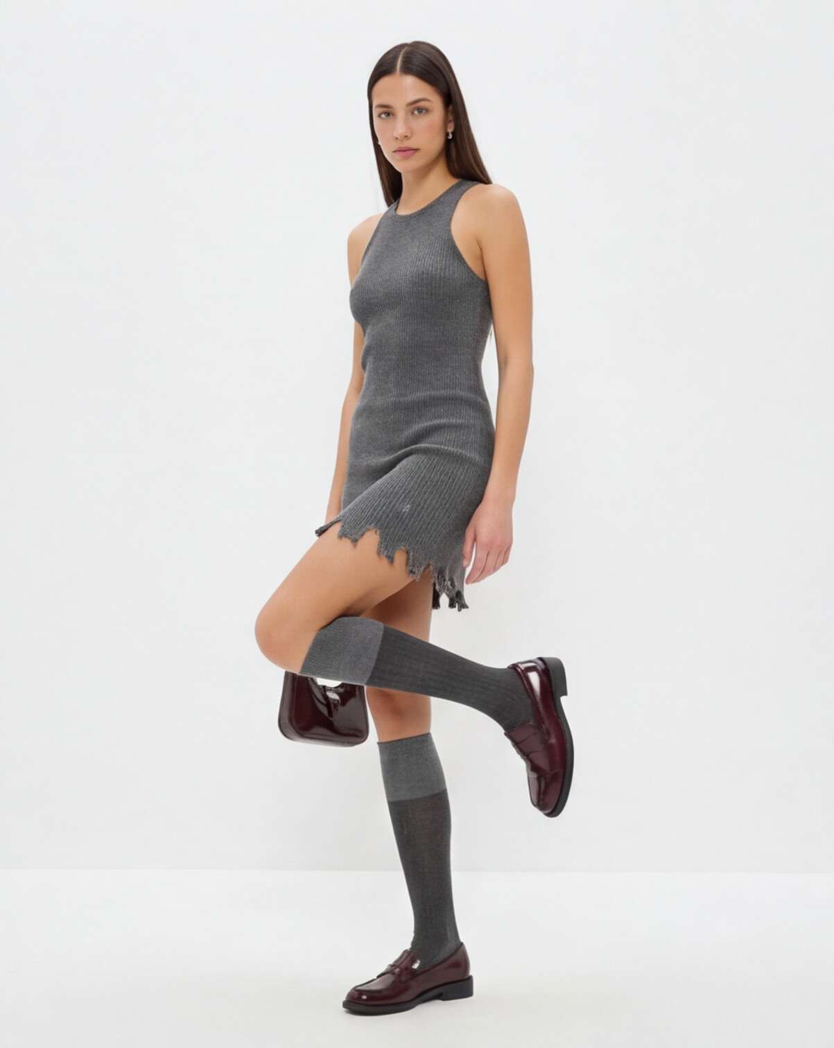 3 Paar Damen Baumwoll Kniestrümpfe, grau