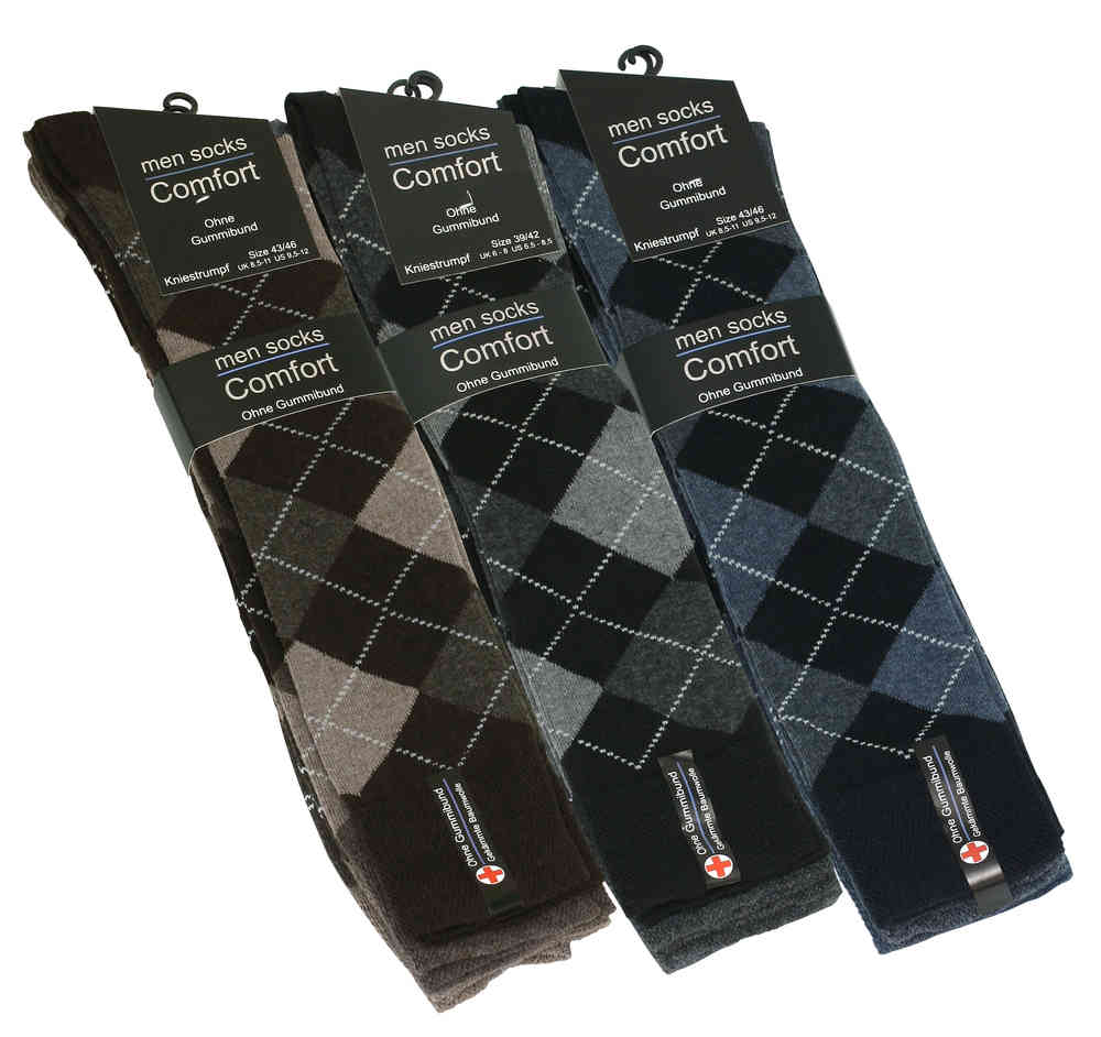 3 Paar  Comfort KNIESTRÜMPFE mit Karos