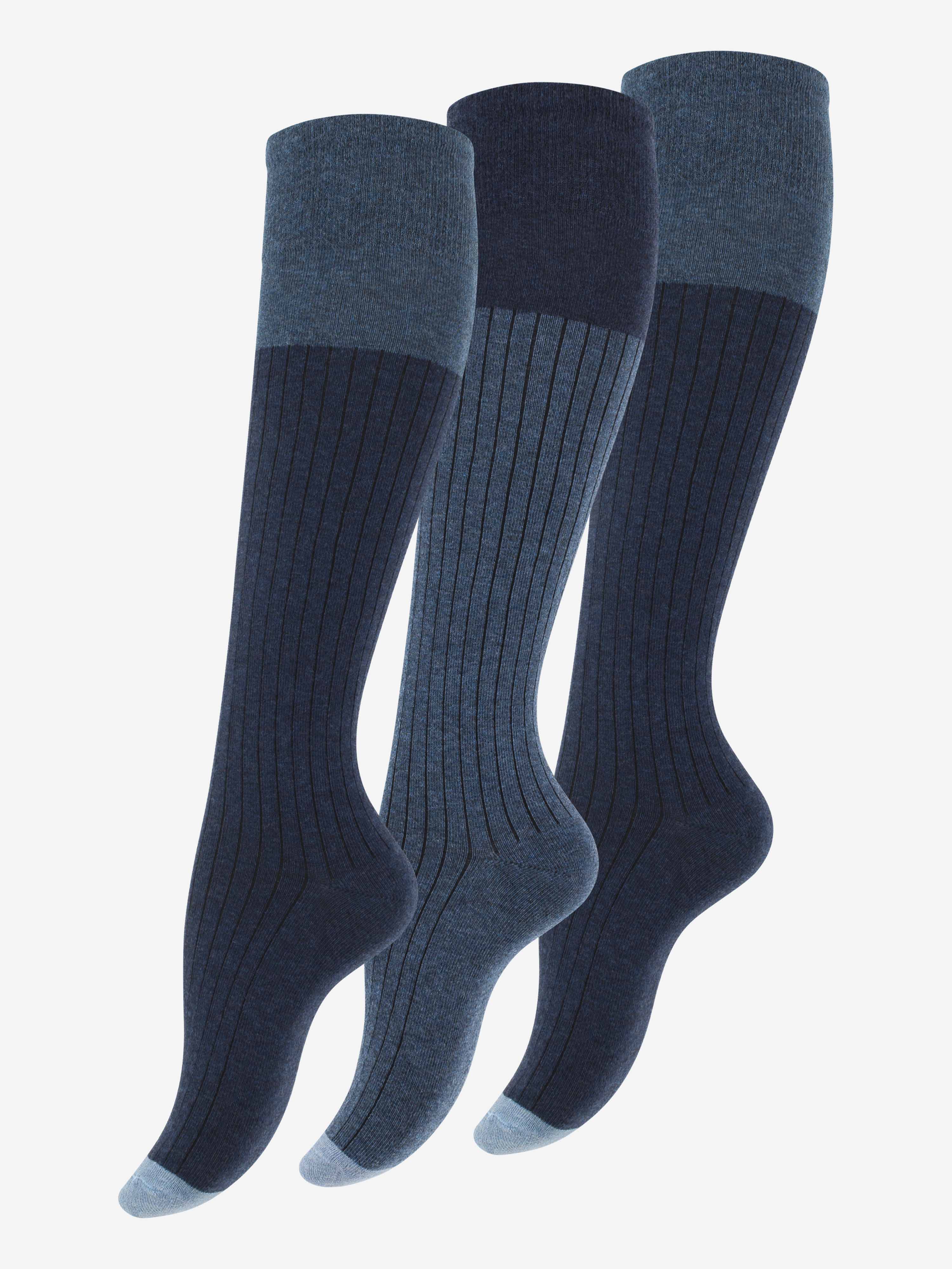 3 Paar Damen Baumwoll Kniestrümpfe, blau