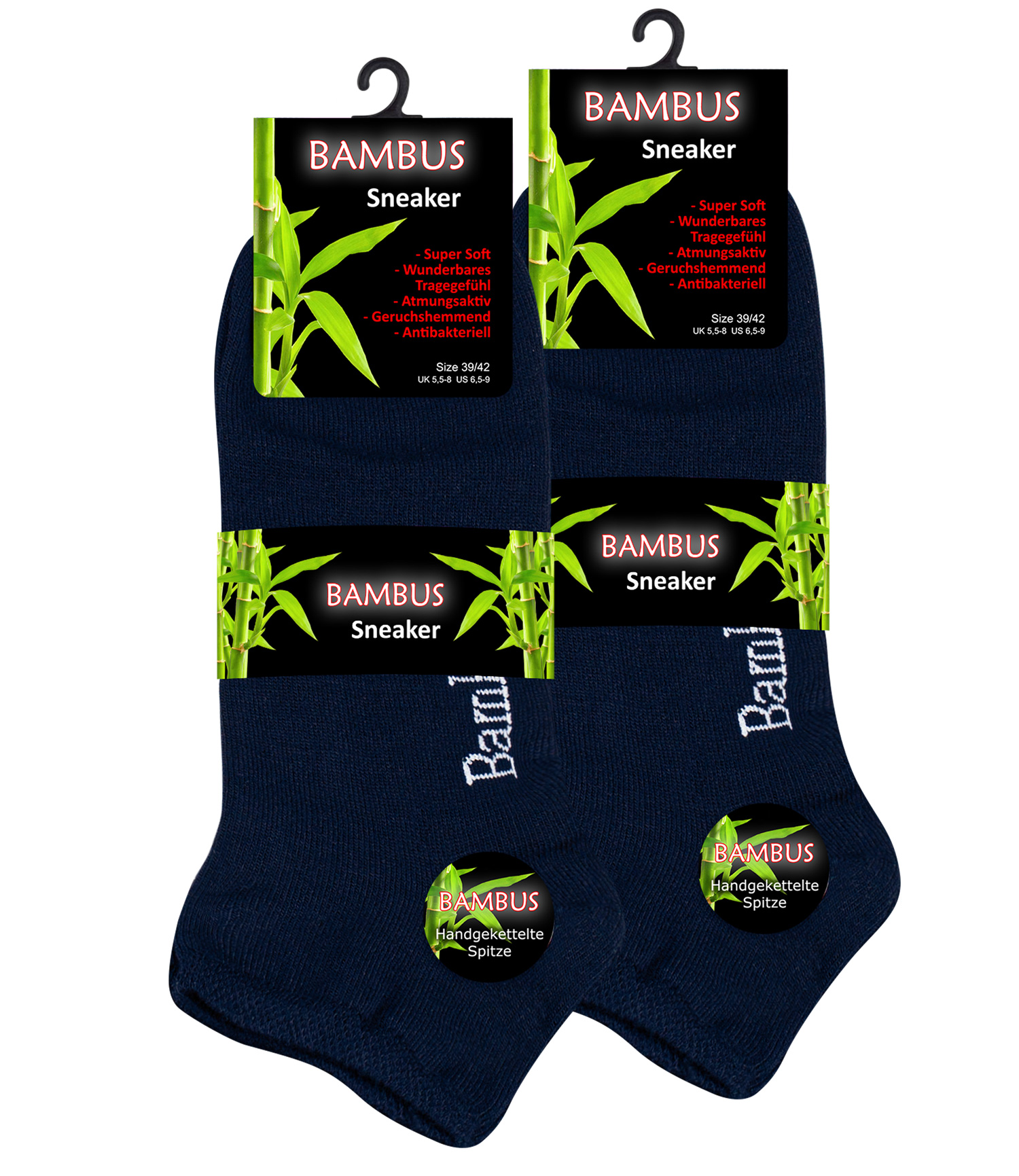 6 Pair of bamboo Ankle Socks, Trainer Liners, black