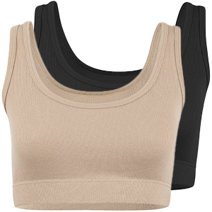 Geribbtes Crop-Top in Beige oder Schwarz