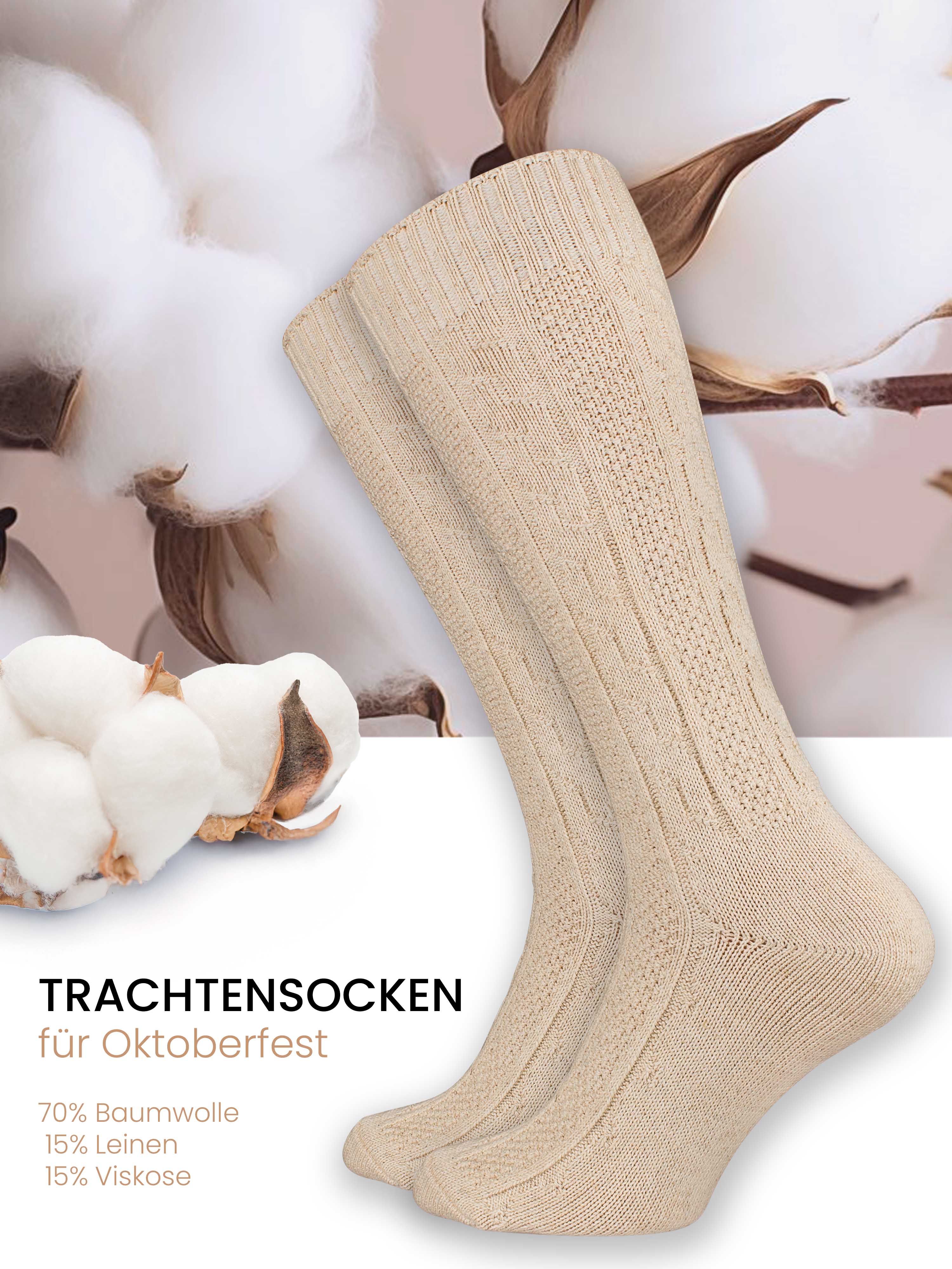 grabs socks, nature color, cloth-cottonmix with cable stitch