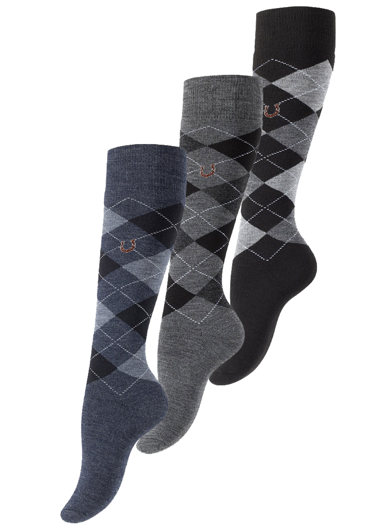 3 Paar Reitsocken -Karo Classic- - Reitstrümpfe, One Size (36-41)