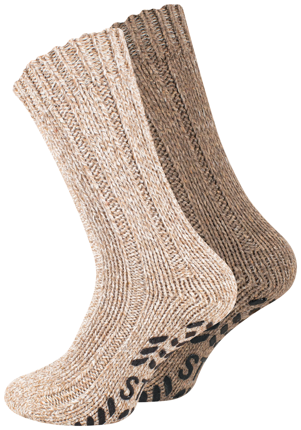 2 Paar Norweger Woll-Strick-Socken mit Antirutsch Sohle