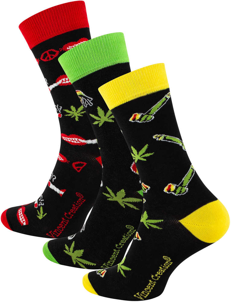 3 Paar Lustige -Rasta Weed- Socken - One Size