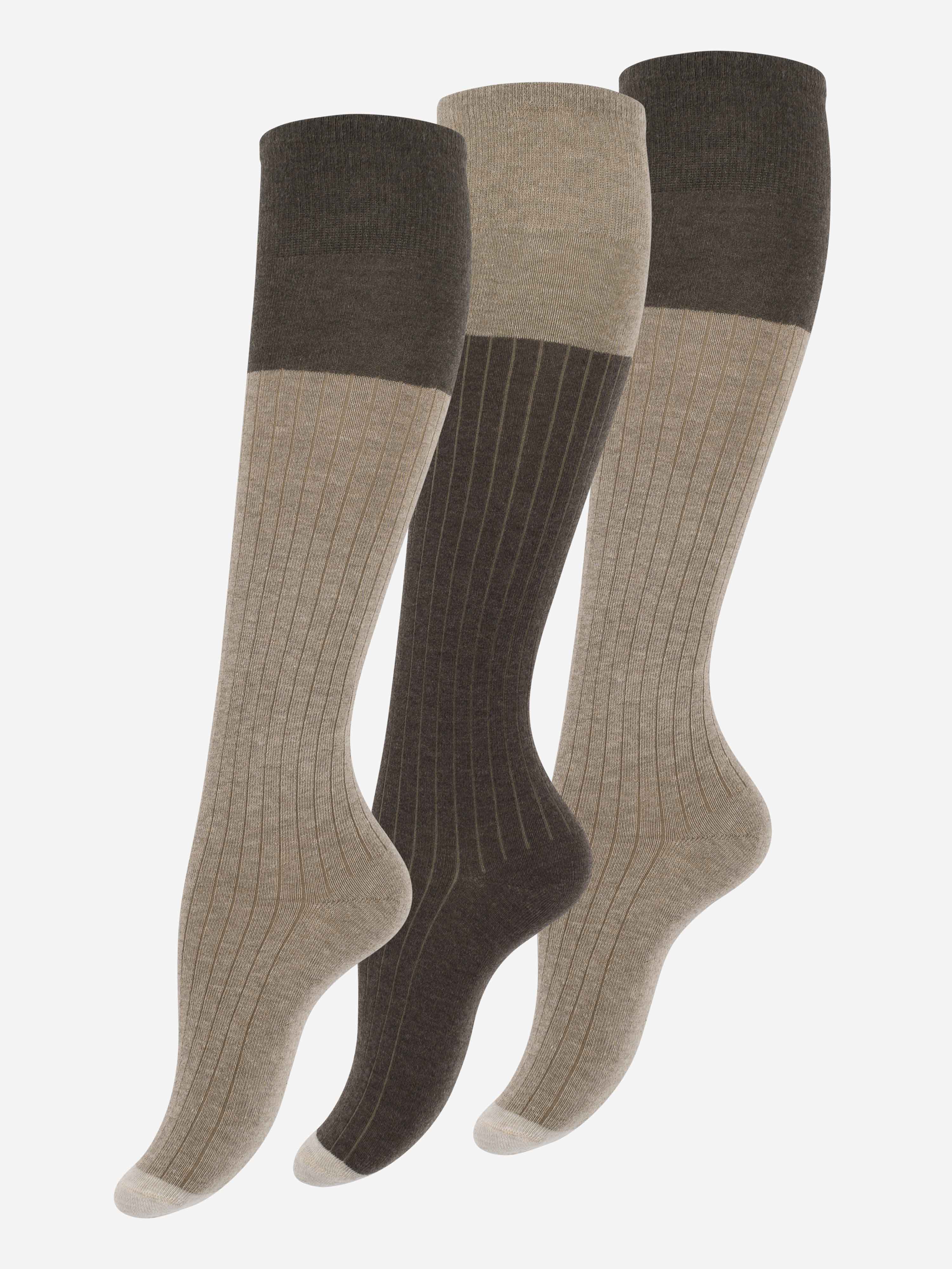 3 Paar Damen Baumwoll Kniestrümpfe, braun