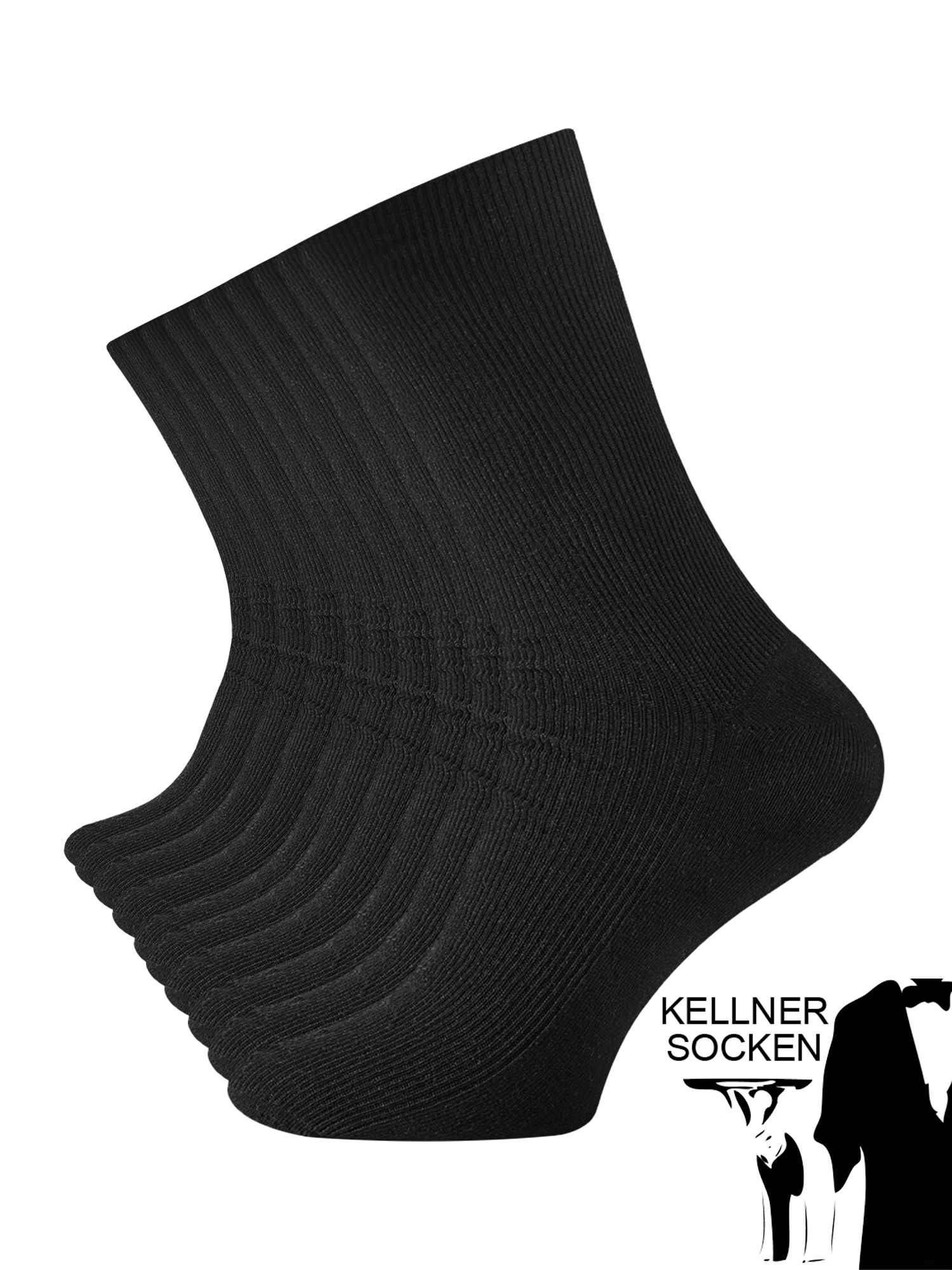 10 Paar schwarze Herren Kellner Socken, Baumwolle