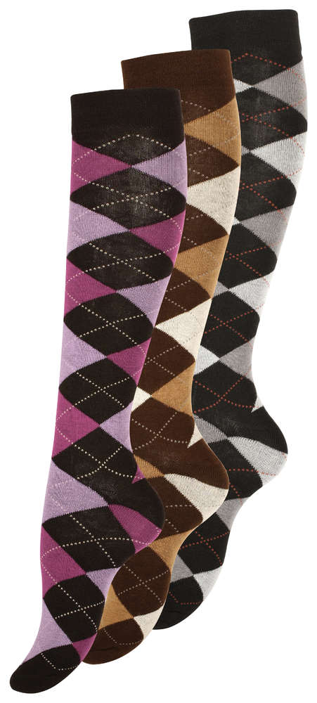 3 Paar Karo Kniestrümpfe Baumwolle