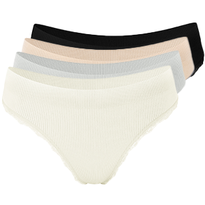 String mit ribbed-Material und Spitze in Creme, Grau, Beige oder Schwarz