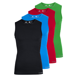 Ärmelloses, enganliegendes Tanktop in schwarz, blau, rot oder grün. Breiter Abschlussbund mit seitlichem STARK SOUL-Schriftzug