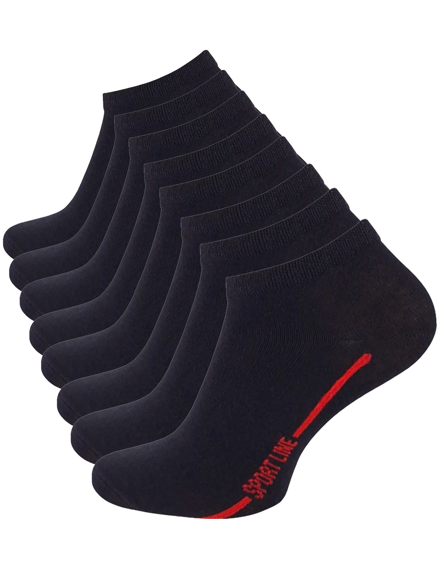 8 Paar "Sport Line" Sneaker Socken, Schwarz-Rot