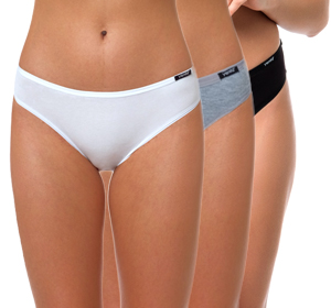 Slip in Schwarz, Weiß oder Grau-Melange mit Yenita Label am Bund