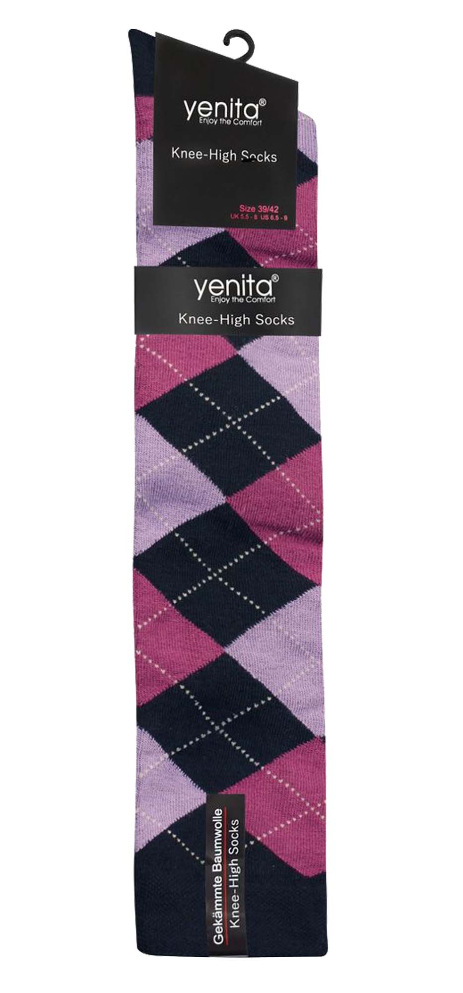 3 Pair Ladies Knee-high Socks Argyle Pattern