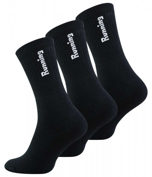 6 pairs Sport Crew Socks black with Running inscription