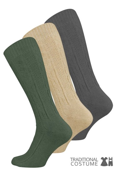 2 Pairs of Trachten knee-length socks in beige, green or grey