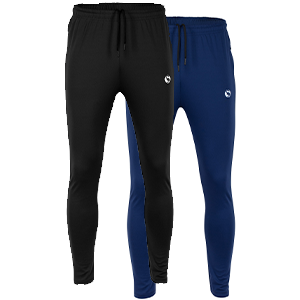 lange Trainingshose in schwarz und blau für Männer mit kleinem STARK SOUL-Logo auf dem Oberschenkel