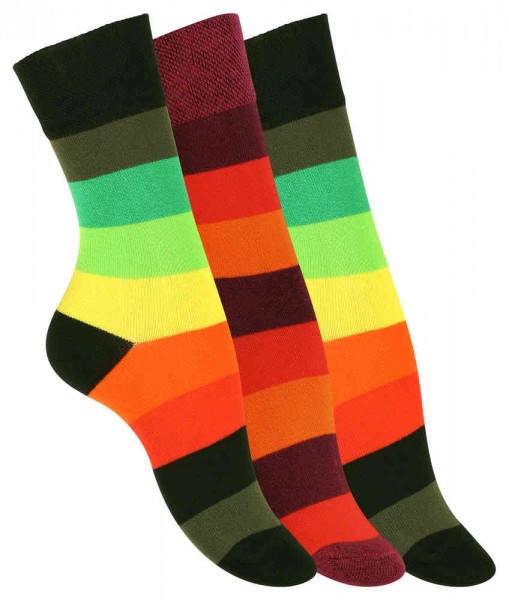3 Pair of Ladies Cotton Socks, Funky Stripes