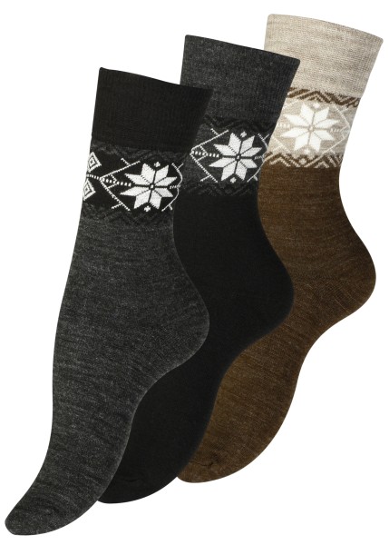 3 Pairs of Womens-Ladies Wool socks, "Snowflake"