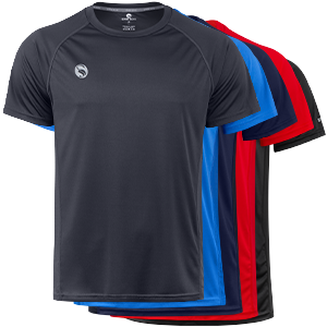 Schlichtes Sportshirt in grau, blau, marine, rot und schwarz mit kleinem Starksoul-Logo auf der Brust