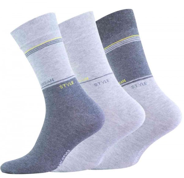 6 pairs mens cotton rich Socks with "urban style" lemon stripes