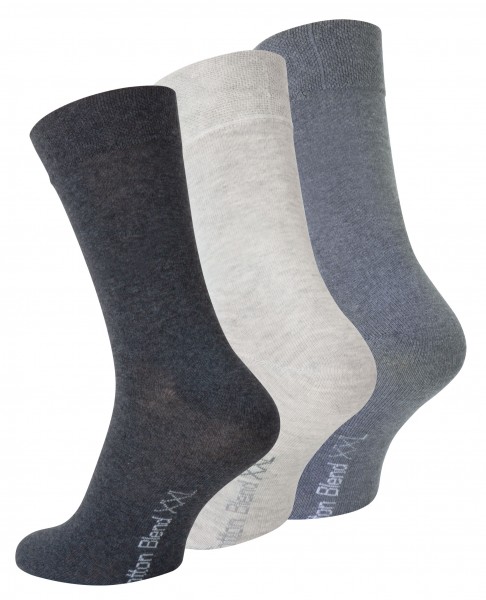 3 Pairs Mens Cotton Socks Big Foot, Assorted Grey-Melange colors, Size 12-14