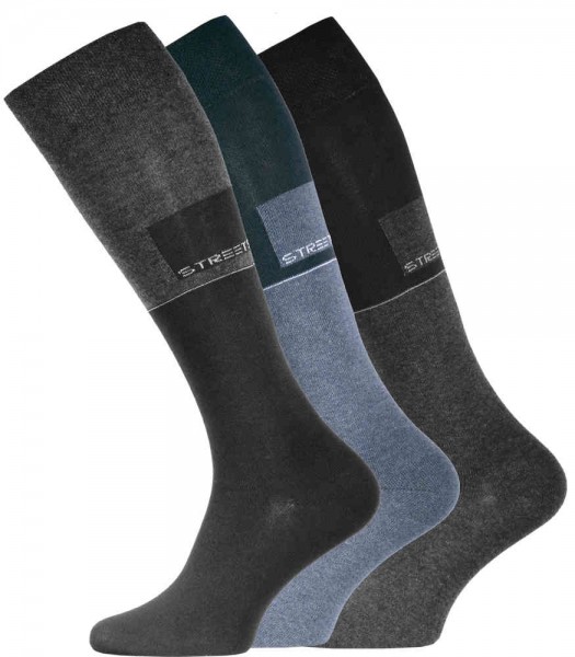 3 Pair Mens "STREET" Knee-High Socks, Soft Top, Blue