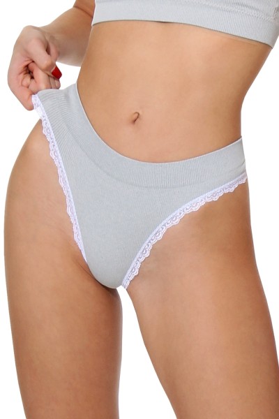"Ribbed Collection" Damen String mit Spitze