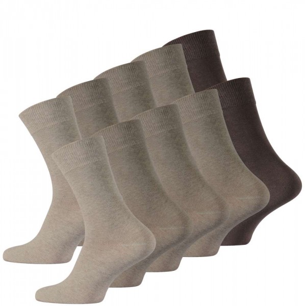 10 Pair Mens BUSINESS Plain Socks, beige-brown tones