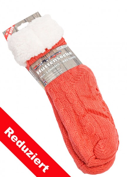 Ladies home socks with cable design and anti slip sole