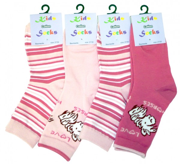 4 Paar Kinder Baumwoll Socken mit Pferdemotiven