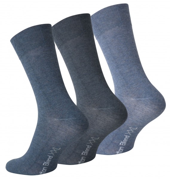 3 Pairs Mens Cotton Socks Big Foot, Assorted Blue colors, Size 12-14