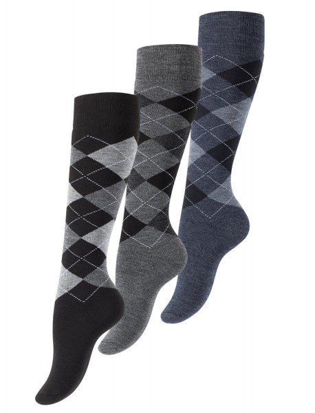 3 pairs Riding knee socks in classic argyle style