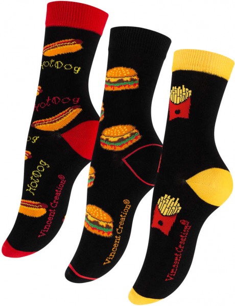 3 Paar Bunte lustige Socken -FAST FOOD- - One Size
